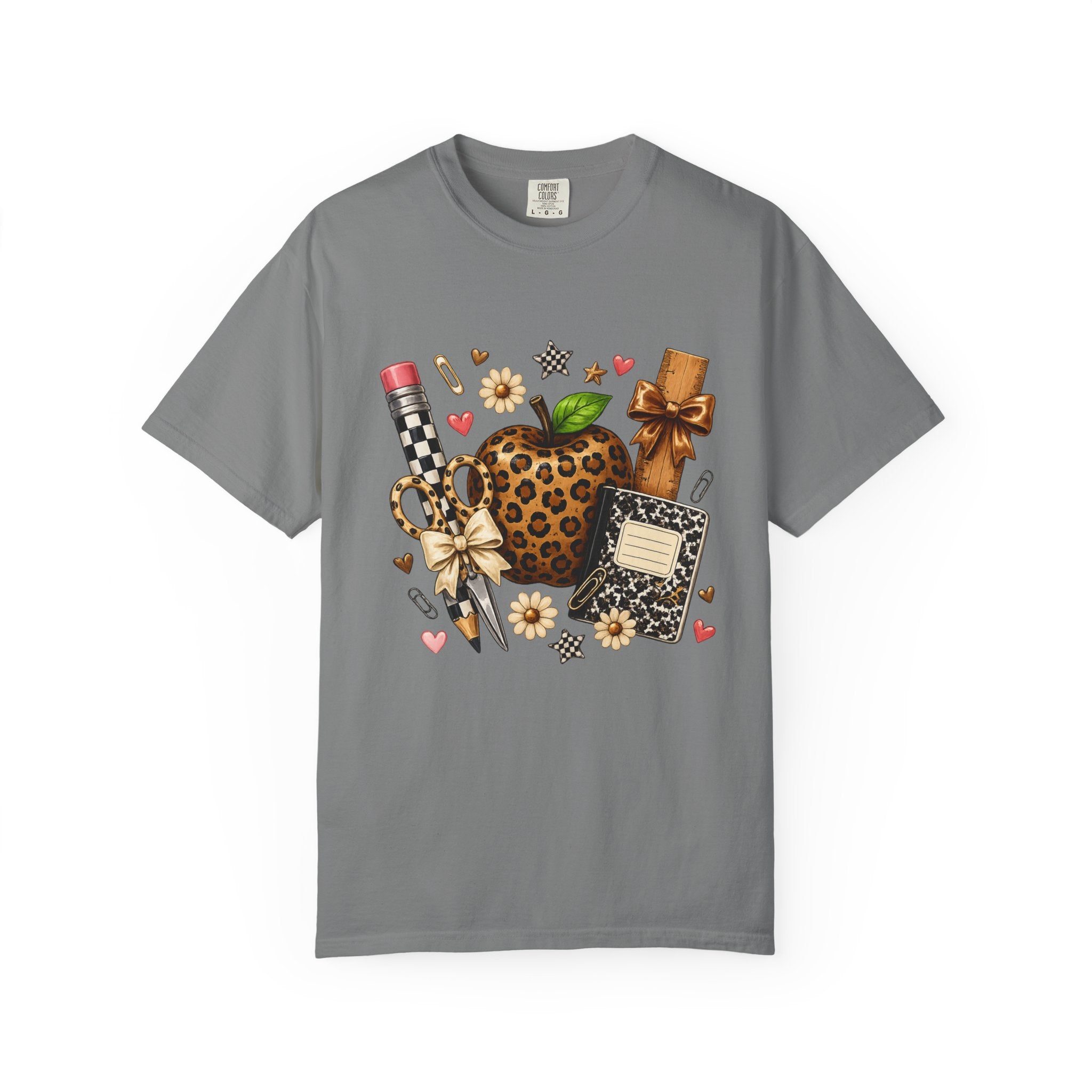 Leopard Apple Teacher Gifts T-Shirt — School Supplies Graphic Tee