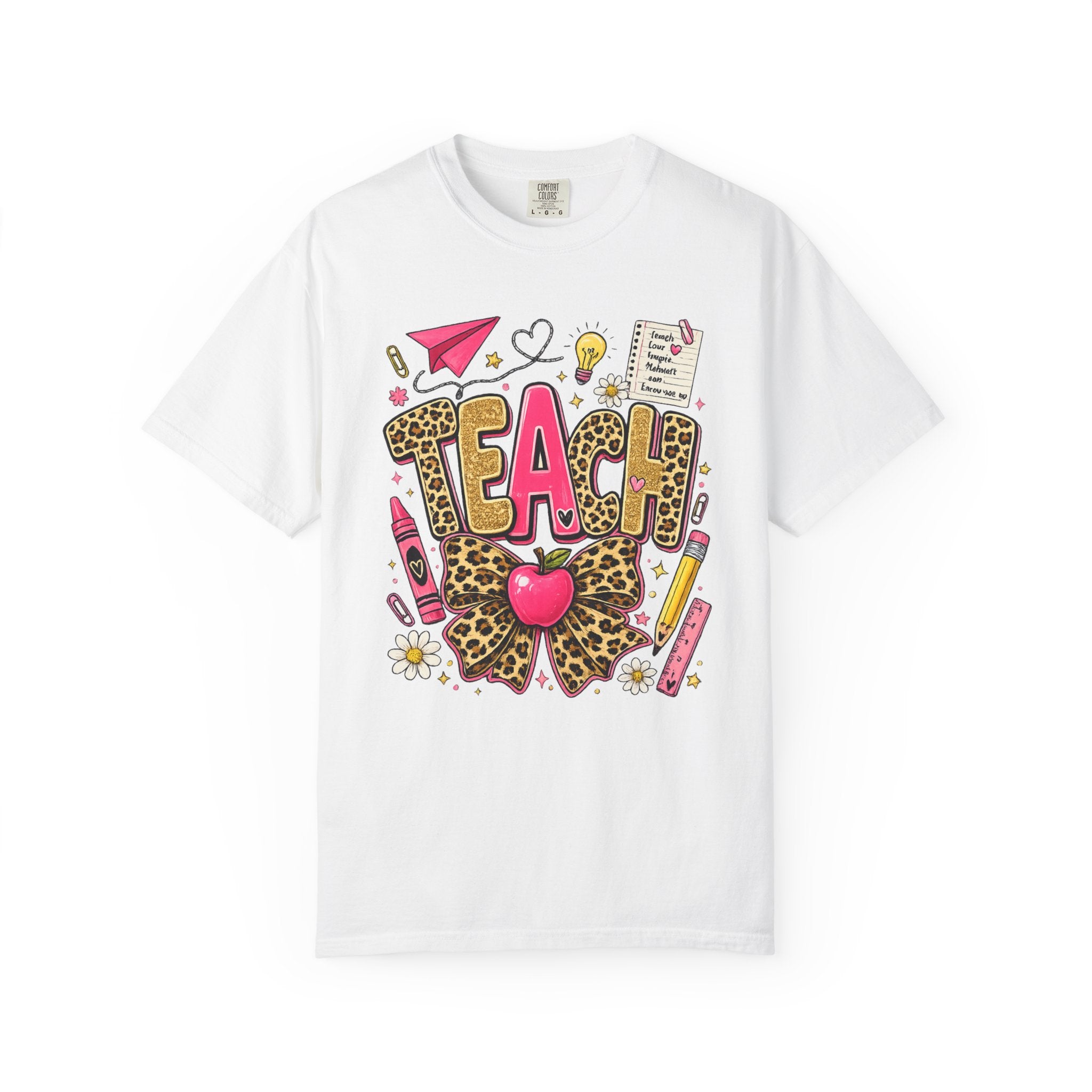 Teach Leopard Print Apple T-Shirt