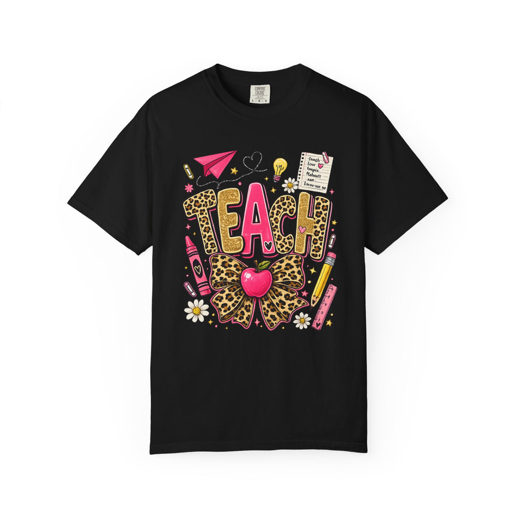 Teach Leopard Print Apple T-Shirt
