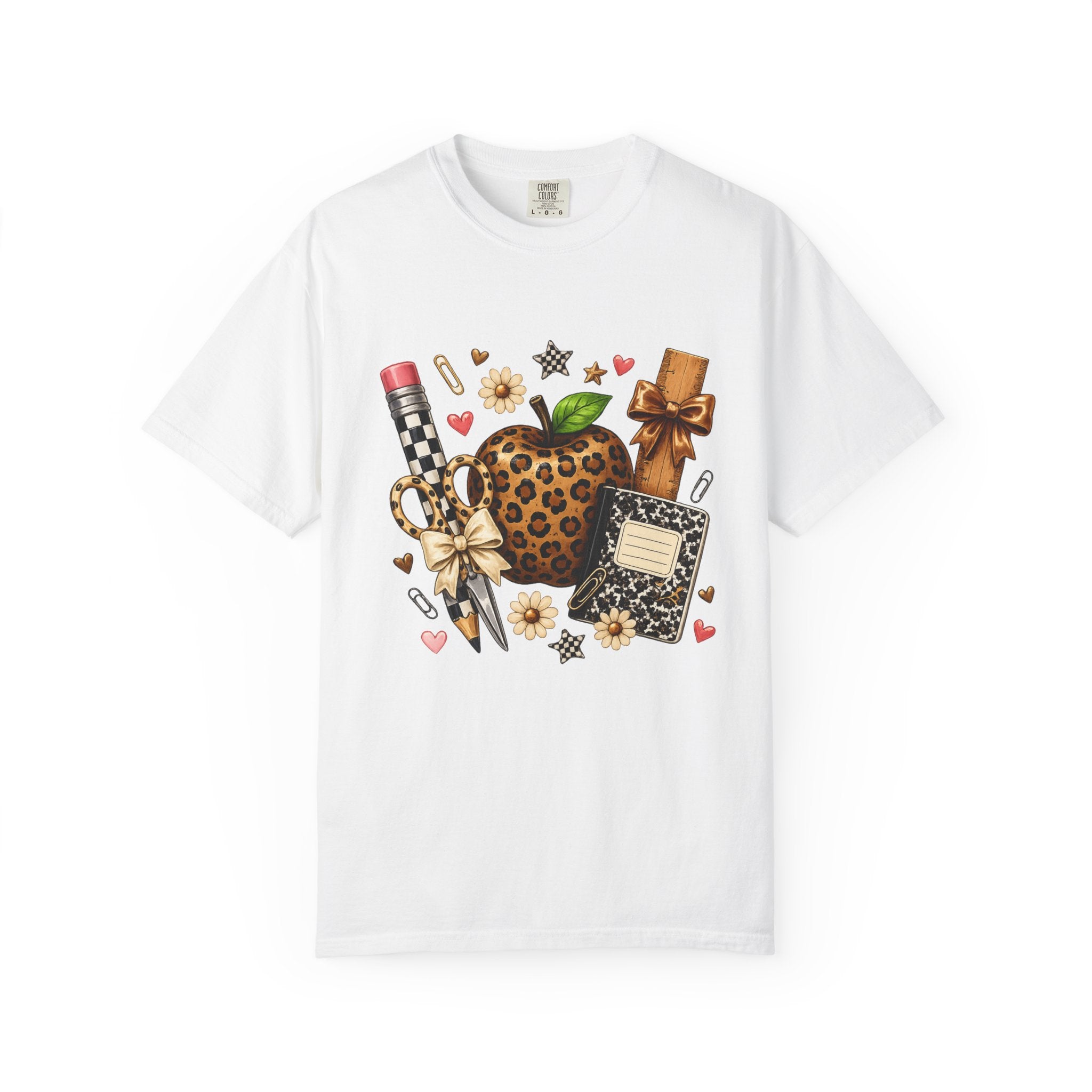 Leopard Apple Teacher Gifts T-Shirt — School Supplies Graphic Tee