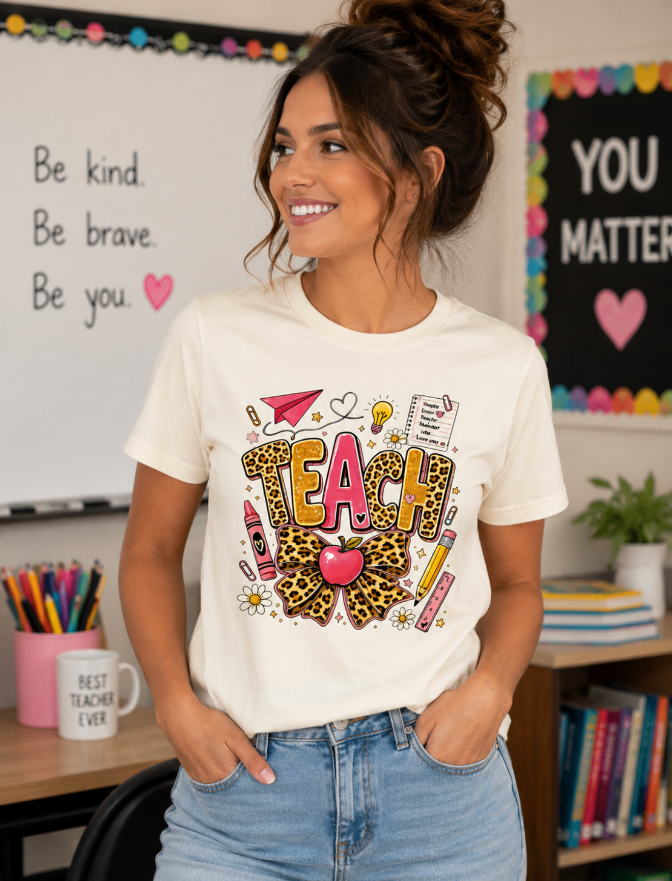 Teach Leopard Print Apple T-Shirt