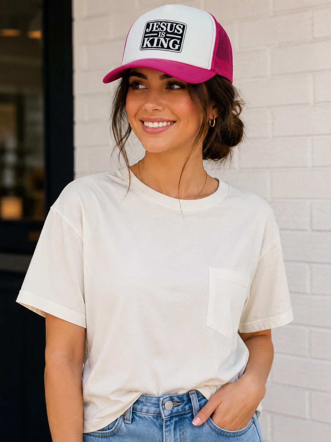 Jesus Is King Trucker Hat - Faith-Based Mesh Cap