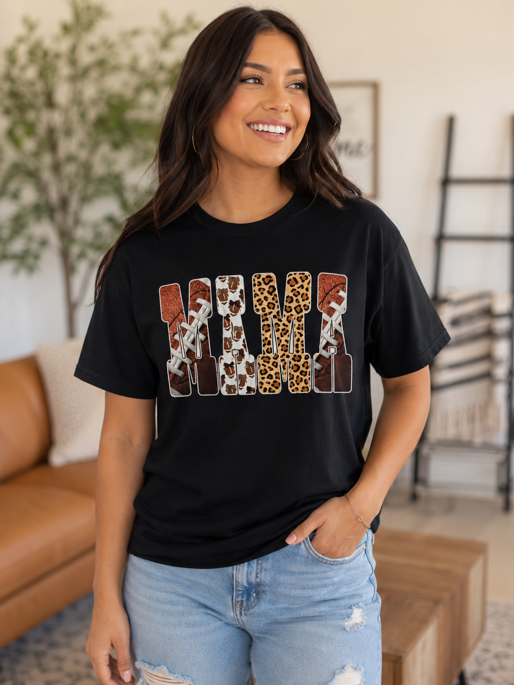 Playful 'LOVE' Graphic T-Shirt — Leopard & Patchwork Lettering
