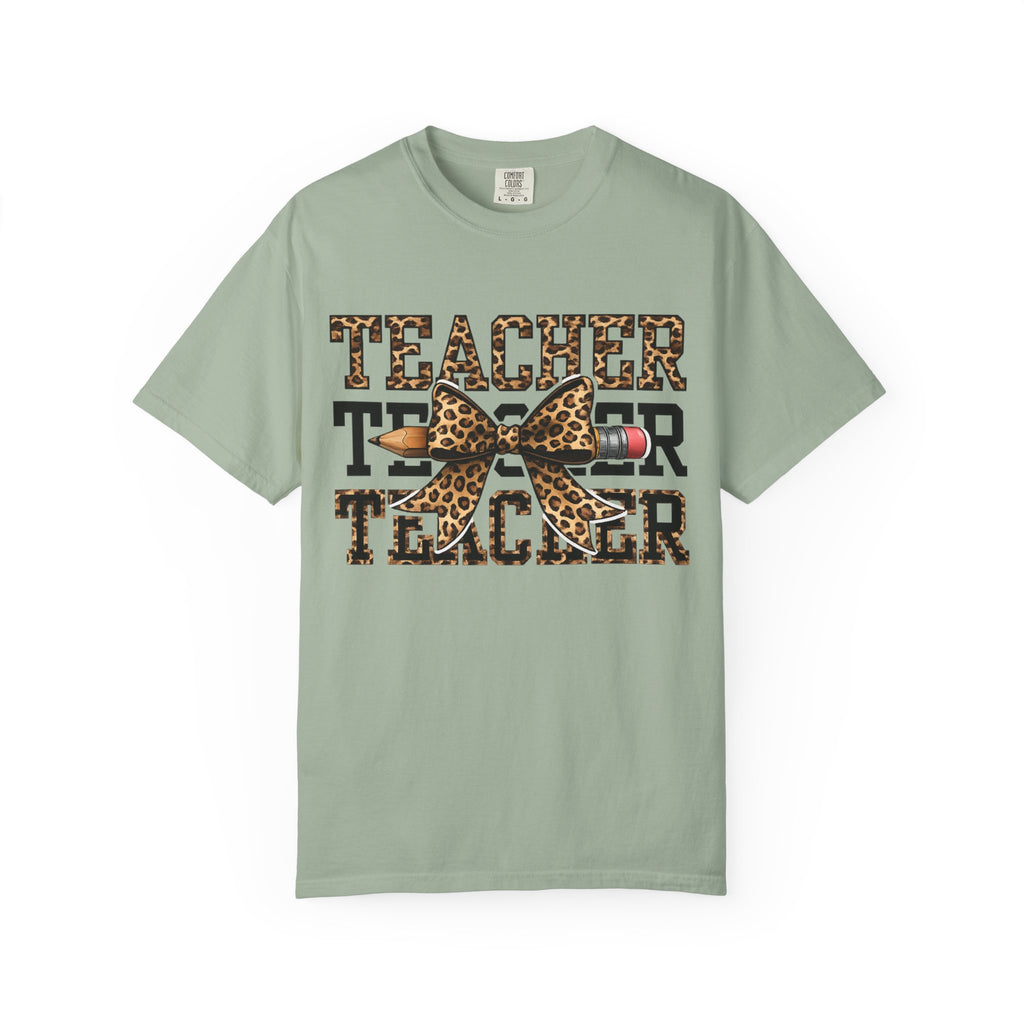 Teacher Leopard Print Tee with Pencil Bow