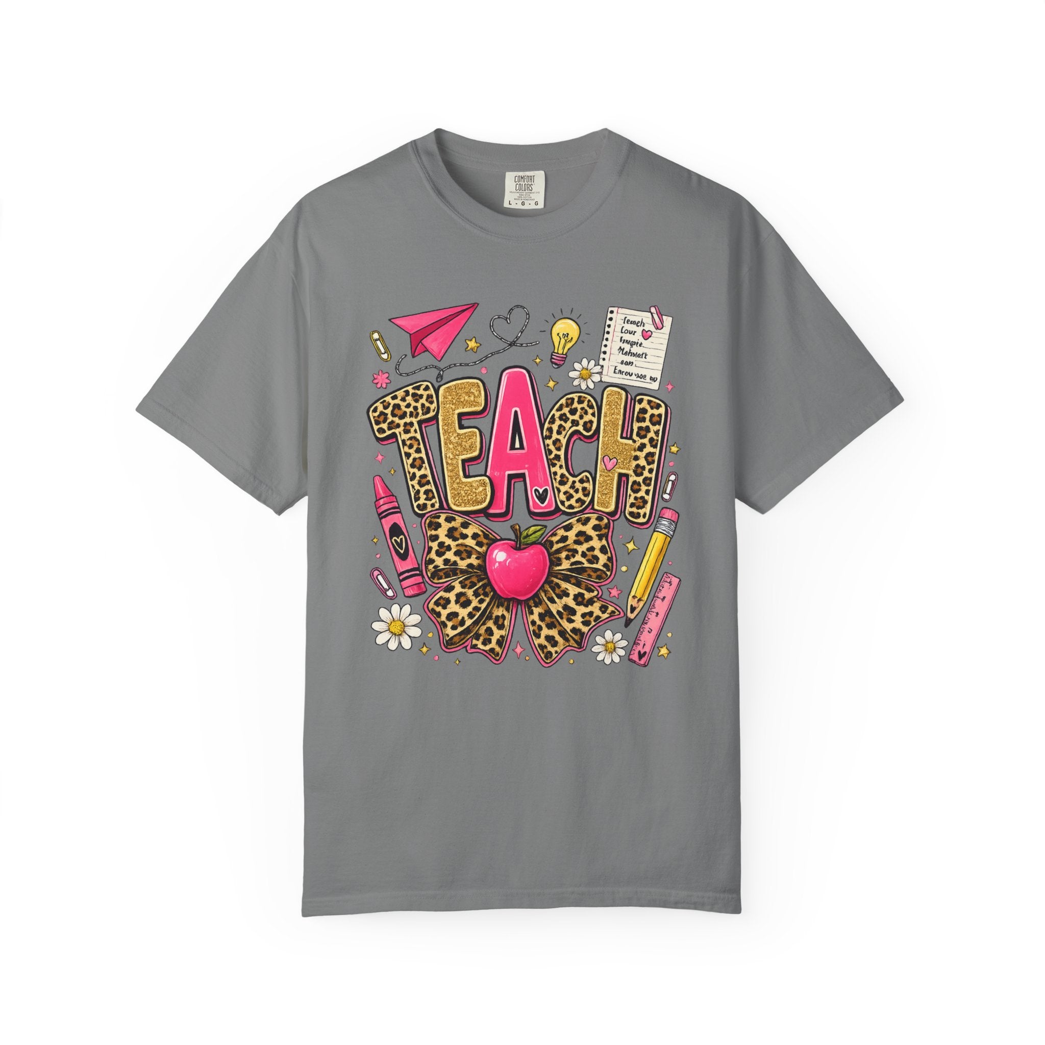 Teach Leopard Print Apple T-Shirt