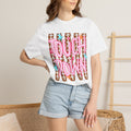 Touchdown Football Graphic T-Shirt — Retro Pink Script & Football Field Design