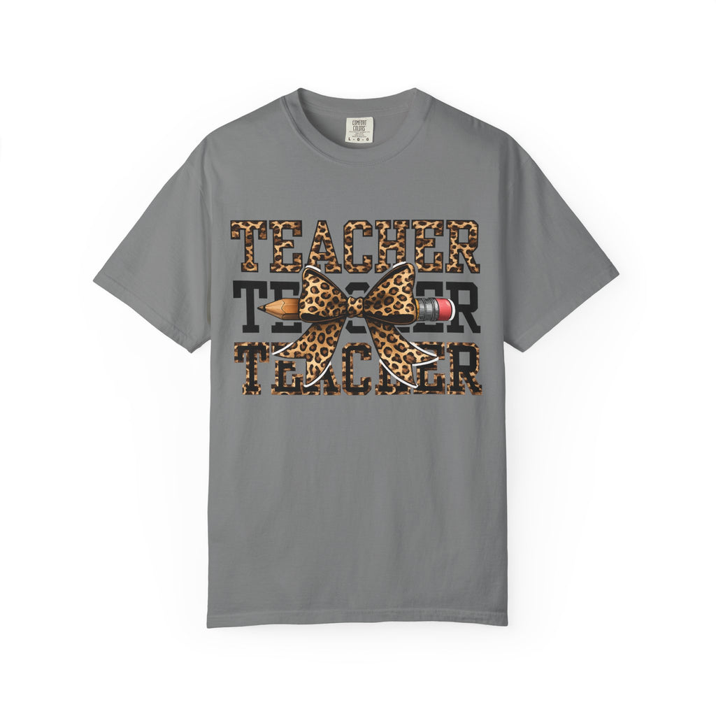 Teacher Leopard Print Tee with Pencil Bow